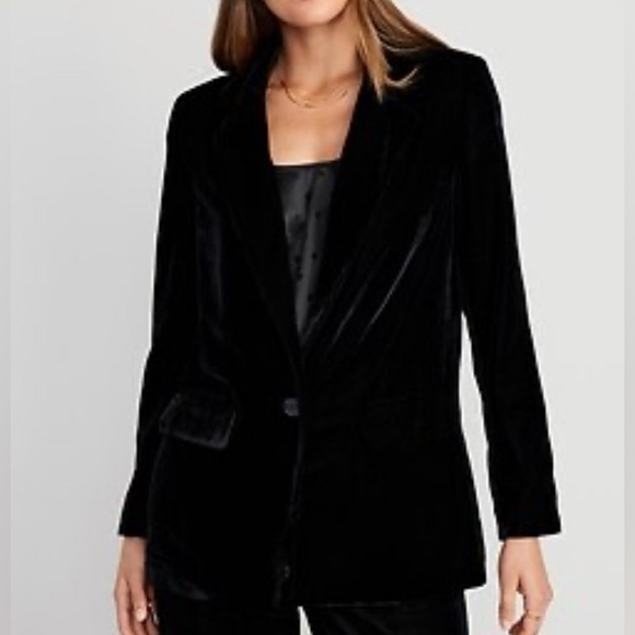 Old Navy Black Velvet Women's Blazer, Size Large, Fall, Goth, Witchy, Whimsy EUC - Picture 1 of 7